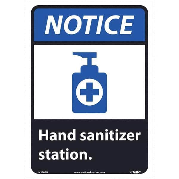 NMC - "Notice - Hand Sanitizer Station", 10" Wide x 14" High, Pressure-Sensitive Vinyl Safety Sign - Benchmark Tooling
