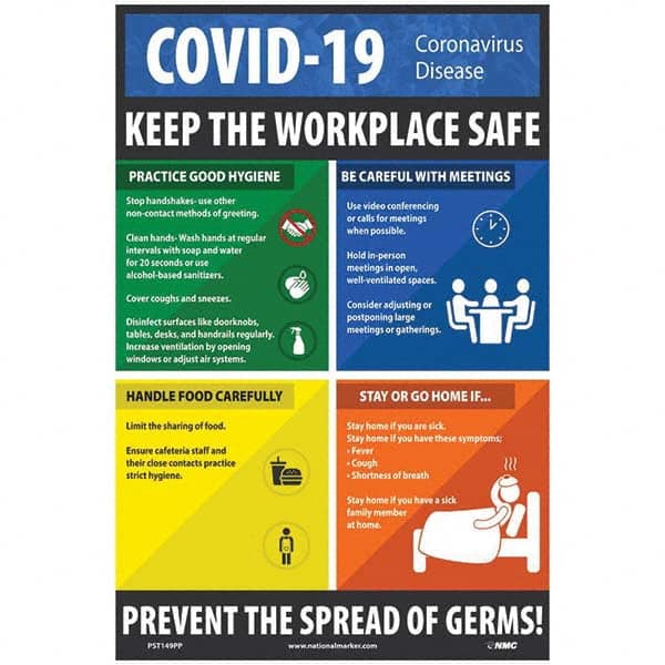 NMC - "COVID 19 - Keep the Workplace Safe", 12" Wide x 18" High, Paper Safety Sign - Benchmark Tooling