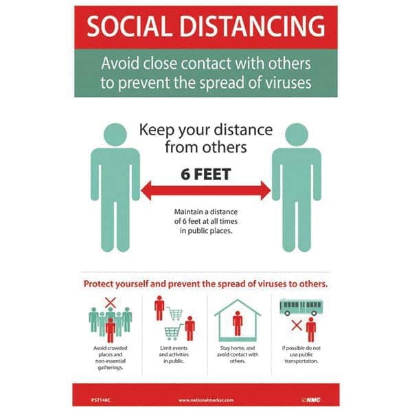NMC - "COVID 19 - Social Distancing - Avoid Close Contact with Others to Prevent the Spread of Viruses", 12" Wide x 18" High, Vinyl Safety Sign - Benchmark Tooling