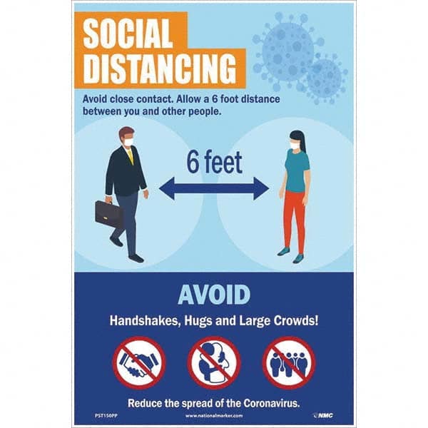 NMC - "COVID 19 - Social Distancing", 12" Wide x 18" High, Paper Safety Sign - Benchmark Tooling
