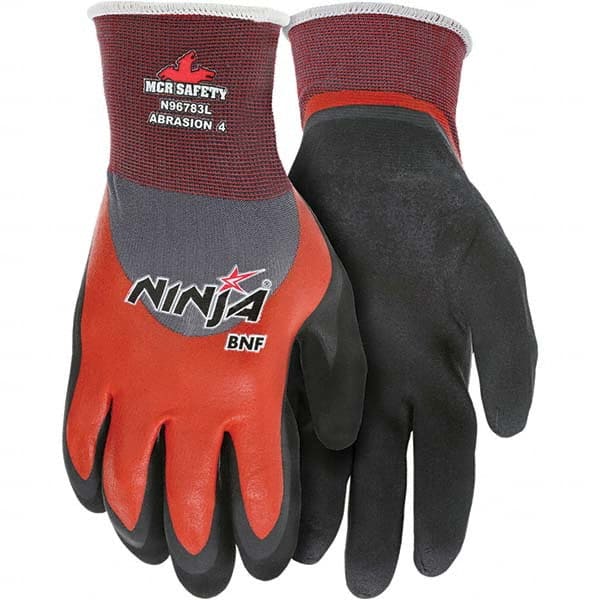 General Purpose Work Gloves: Medium, Foam Nitrile Coated, Nylon & Spandex Red & Gray, Micro-Foam Grip