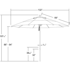 Patio Umbrellas; Diameter (Feet): 11; Height (Feet): 8.917; Fabric Color: Natural; Base Included: No; Canopy Fabric: Pacifica; Fade Resistant: Yes; Additional Information: Pulley Lift; Frame Material: Aluminum