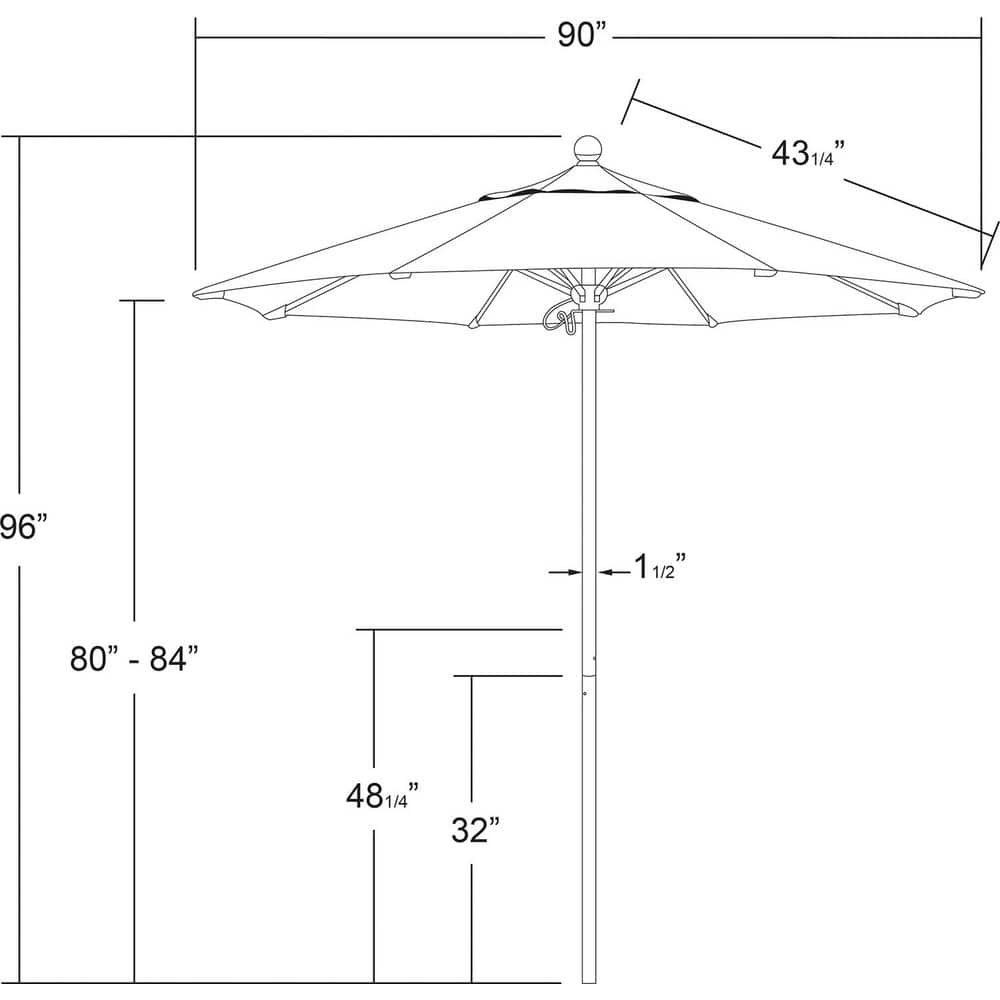 Patio Umbrellas; Diameter (Feet): 7.5; Height (Feet): 8.000; Fabric Color: Black; Base Included: No; Canopy Fabric: Pacifica; Fade Resistant: Yes; Additional Information: Push Lift; Frame Material: Aluminum