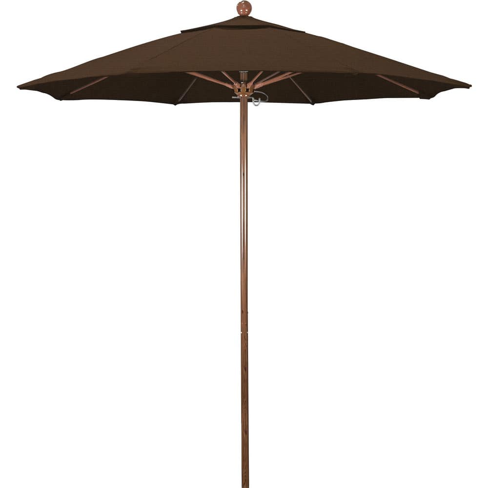 Patio Umbrellas; Diameter (Feet): 7.5; Height (Feet): 8.000; Fabric Color: Teak; Base Included: No; Canopy Fabric: Olefin; Fade Resistant: Yes; Additional Information: Push Lift; Frame Material: Aluminum