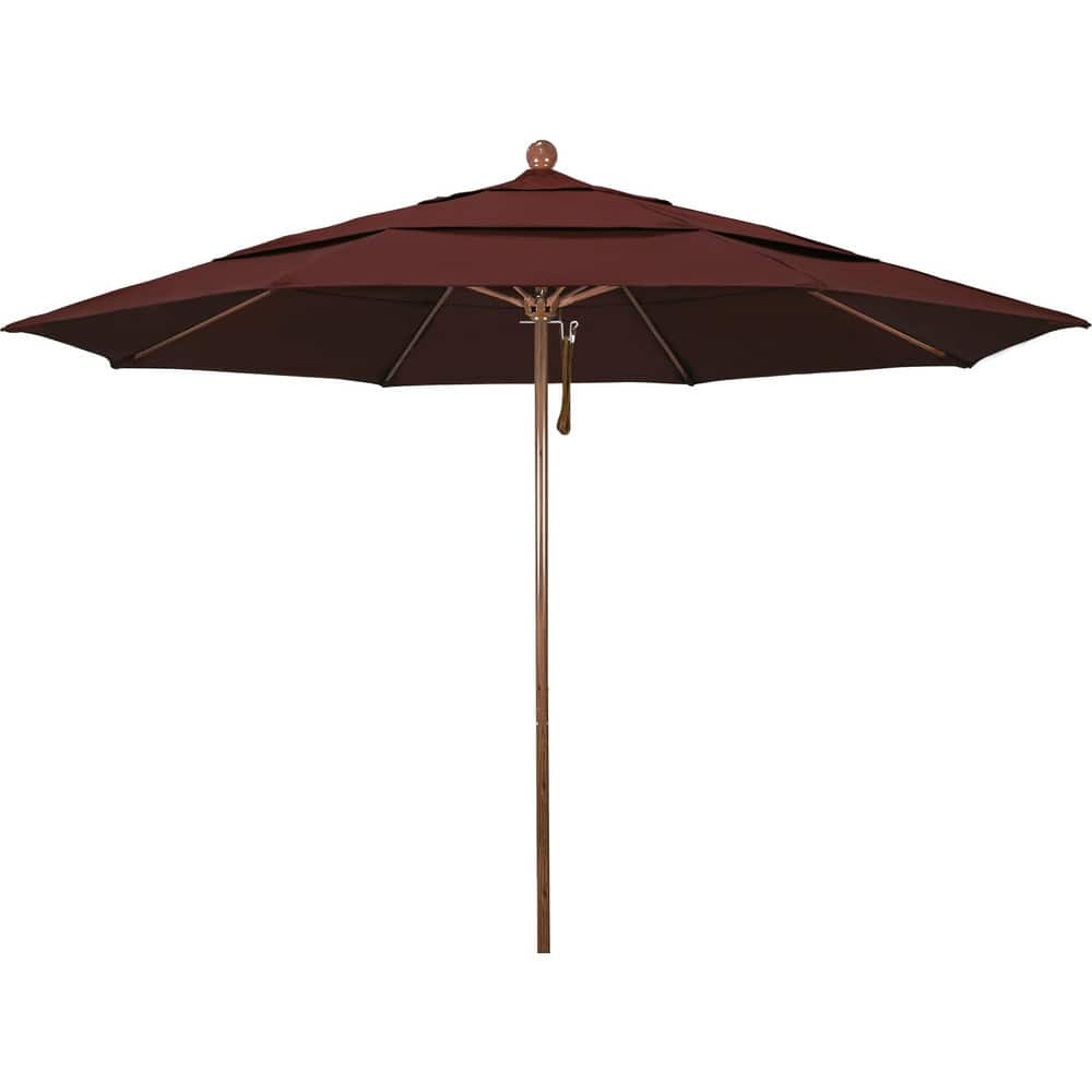 Patio Umbrellas; Diameter (Feet): 11; Height (Feet): 8.917; Fabric Color: Burgundy; Base Included: No; Canopy Fabric: Pacifica; Fade Resistant: Yes; Additional Information: Pulley Lift; Frame Material: Aluminum