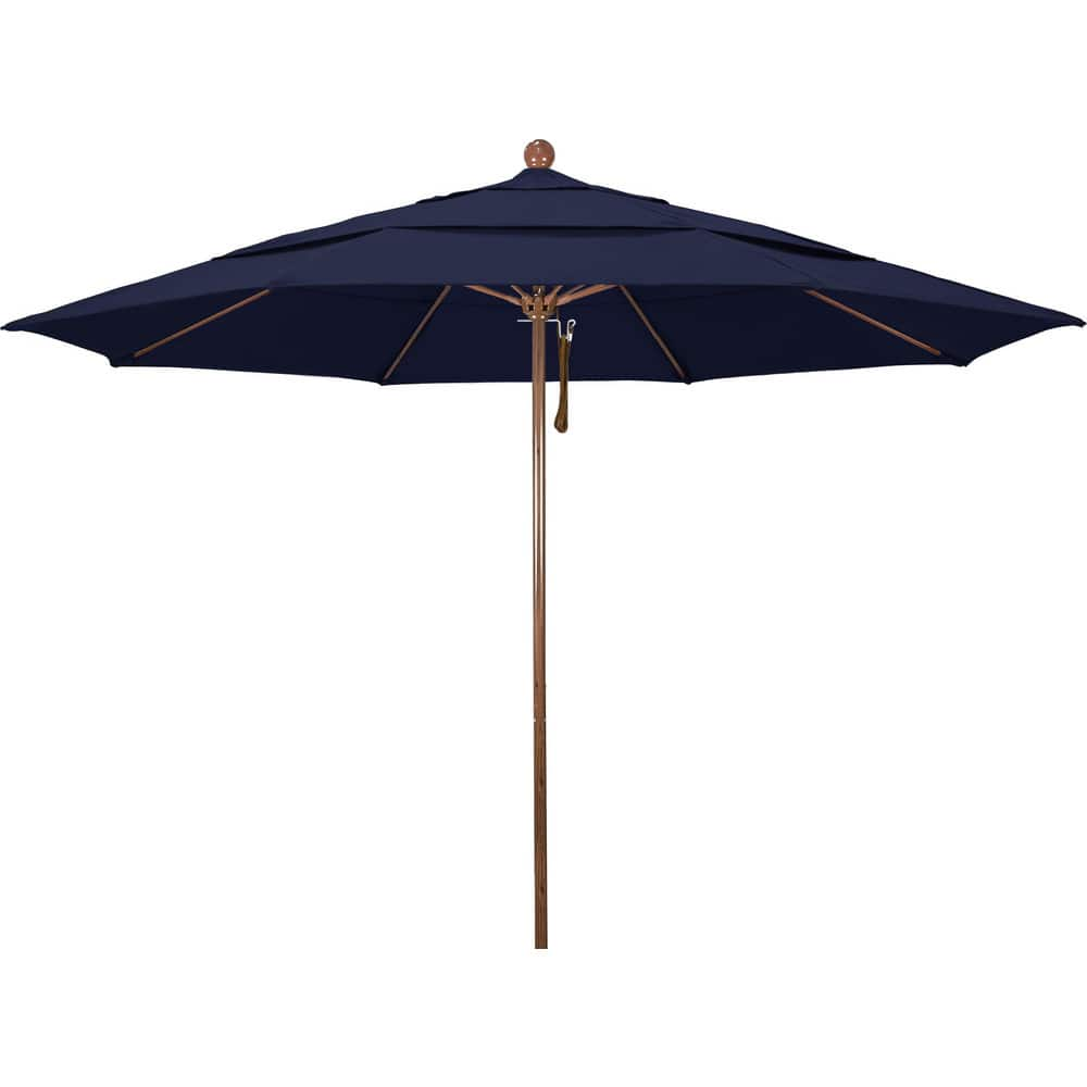 Patio Umbrellas; Diameter (Feet): 11; Height (Feet): 8.917; Fabric Color: Navy; Base Included: No; Canopy Fabric: Olefin; Fade Resistant: Yes; Additional Information: Pulley Lift; Frame Material: Aluminum