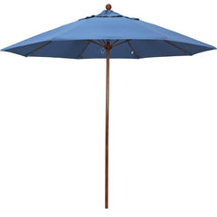 Patio Umbrellas; Diameter (Feet): 9; Height (Feet): 8.583; Fabric Color: Frost Blue; Base Included: No; Canopy Fabric: Olefin; Fade Resistant: Yes; Additional Information: Push Lift; Frame Material: Aluminum