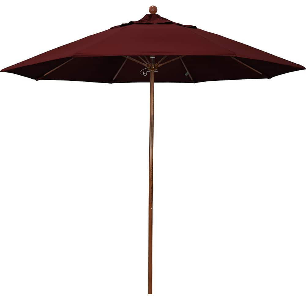 Patio Umbrellas; Diameter (Feet): 9; Height (Feet): 8.583; Fabric Color: Burgundy; Base Included: No; Canopy Fabric: Pacifica; Fade Resistant: Yes; Additional Information: Push Lift; Frame Material: Aluminum