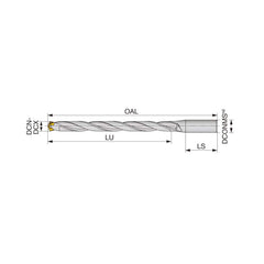 Replaceable Tip Drill: 0.866 to 0.902'' Drill Dia, 10.552″ Max Depth, 1'' Straight-Cylindrical Shank Uses DMP Inserts, 13.98 mm OAL, Through Coolant