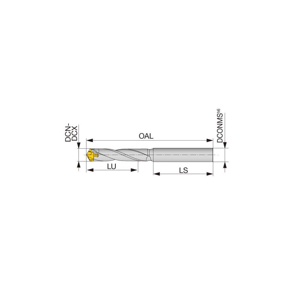 Replaceable Tip Drill: 6 to 6.4 mm Drill Dia, 21 mm Max Depth, 8 mm Straight-Cylindrical Shank Uses DMP Inserts, 75.64 mm OAL, Through Coolant