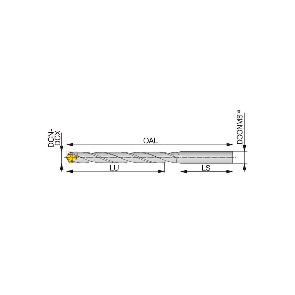 Replaceable Tip Drill: 10 to 10.4 mm Drill Dia, 89 mm Max Depth, 12 mm Straight-Cylindrical Shank Uses DMP Inserts, 160.83 mm OAL, Through Coolant