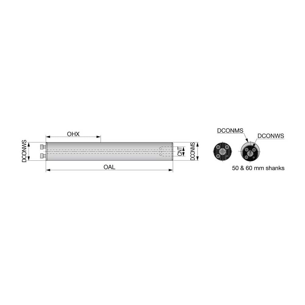 Modular Lathe Adapter/Mount: Neutral Cut, 16 Modular Connection 16 mm Square Shank, 156.3 mm OAL, Through Coolant, Series D