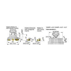 Indexable Chamfer & Angle Face Mills; Minimum Cutting Diameter (mm): 100.00; Maximum Cutting Diameter (mm): 114.00; Maximum Depth of Cut (mm): 6.00; Arbor Hole Diameter (mm): 31.75; Lead Angle: 45; Compatible Insert Size Code: SNMU1307ANEN-MJ; RNMU1307ZNE