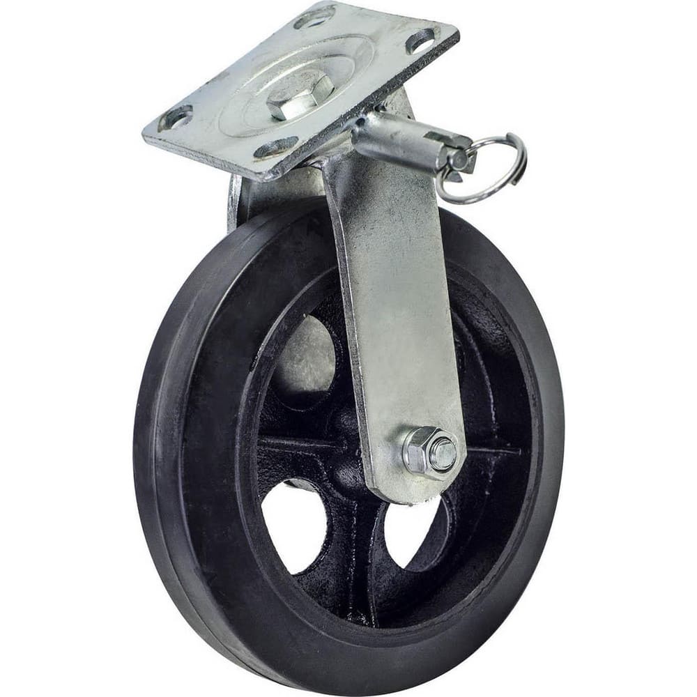 Swivel Caster Wheel: Hard Rubber, 8″ Dia, 1.5″ Wide 3,000 lb Capacity