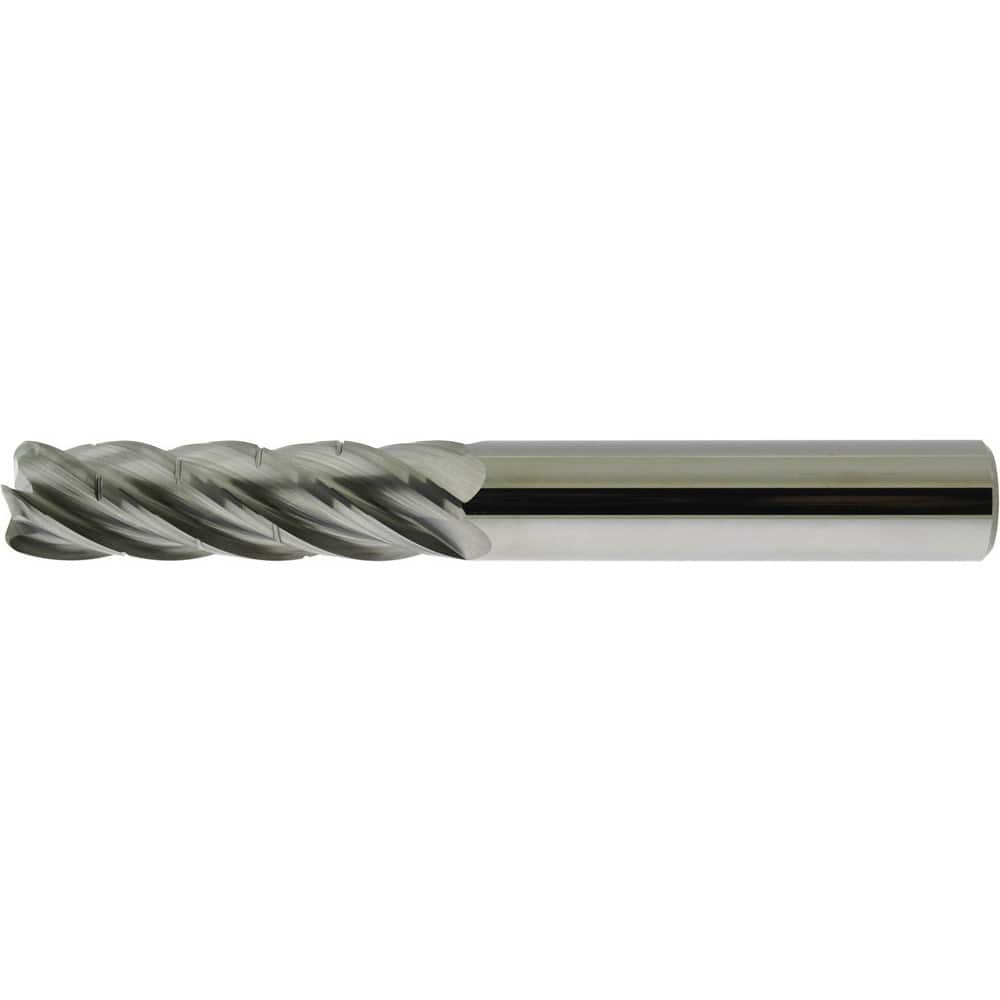 Corner Radius End Mill: 5/8″ Dia, 1-7/8″ LOC, 0.06″ Radius, 5 Flutes, Solid Carbide 4″ OAL, 5/8″ Shank Dia, Helix, Bright/Uncoated