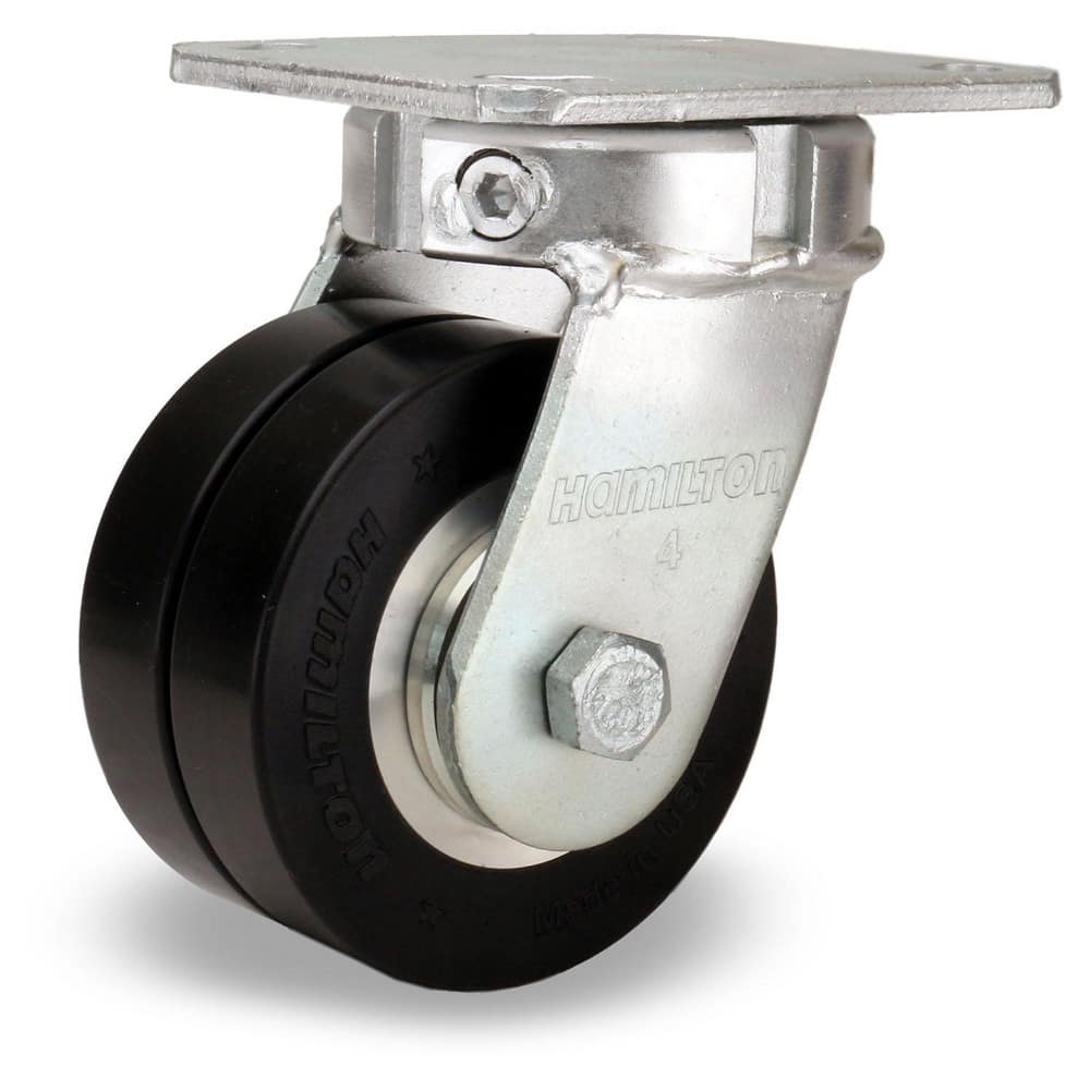 Swivel Top Plate Caster: Polyurethane on Aluminum, 4″ Wheel Dia, 3″ Wheel Width, 1,200 lb Capacity, 5-5/8″ OAH 4.5″ Plate Length, 4″ Plate Width, Non-Marking