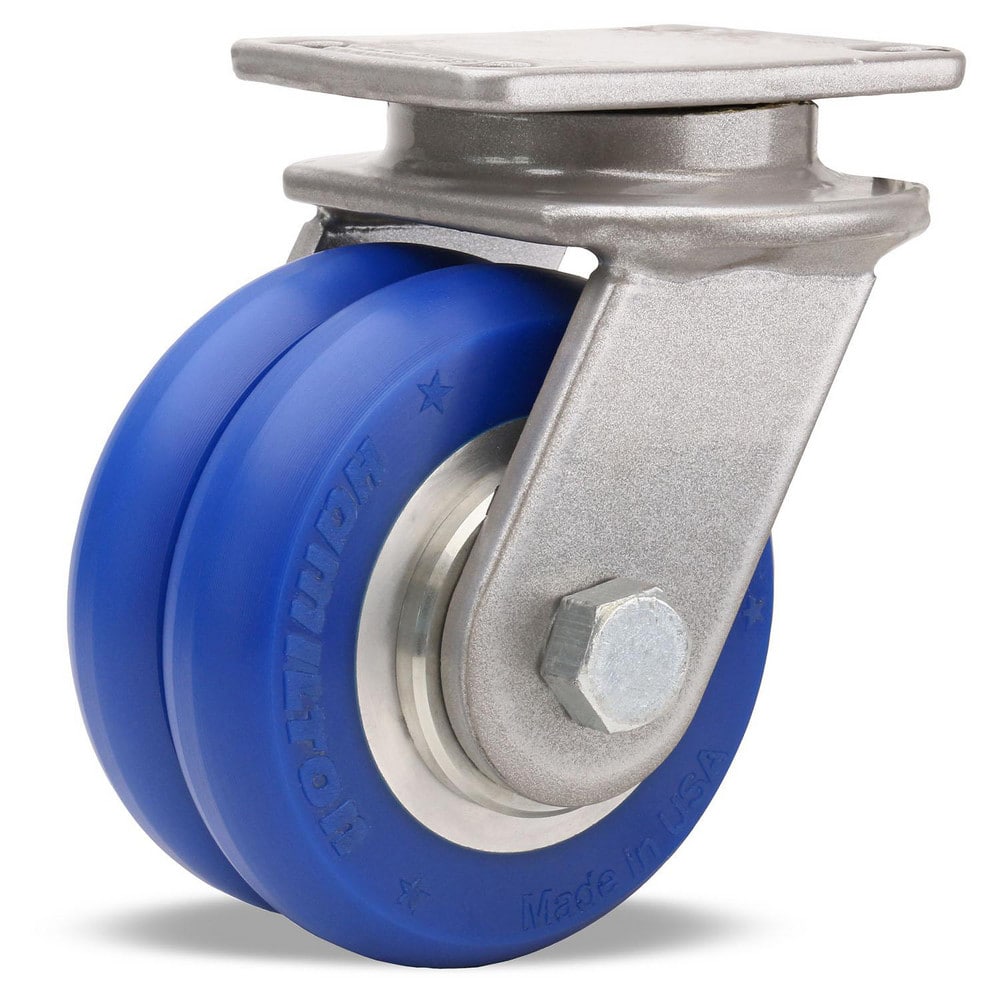 Swivel Top Plate Caster: Polyurethane on Aluminum, 3-1/2″ Wheel Dia, 2″ Wheel Width, 600 lb Capacity, 4-11/16″ OAH 3.625″ Plate Length, 2.5″ Plate Width, Non-Marking