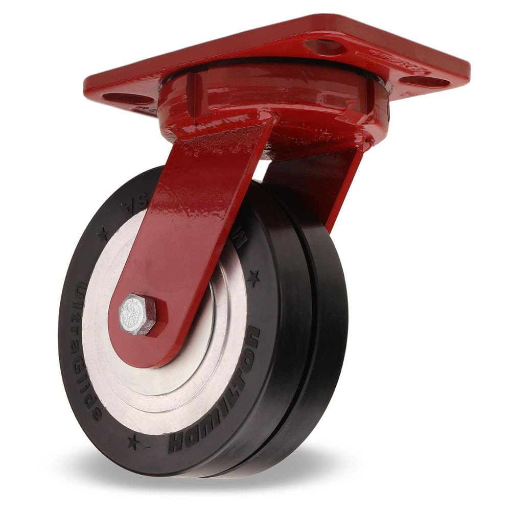 Swivel Top Plate Caster: Polyurethane on Aluminum, 8″ Wheel Dia, 2″ Wheel Width, 2,800 lb Capacity, 9-3/4″ OAH 6.5″ Plate Length, 4.5″ Plate Width, Non-Marking