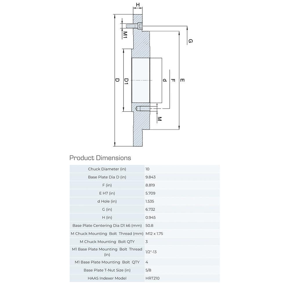 Lathe Chuck Adapter Back Plates; Nominal Chuck Size: 10 in; Mount Type: Slotted Table; Spindle Nose Type: Slotted Table; Chuck Compatibility: 1-151-1000; 1-103-1000; 1-153-1000; 1-101-1000; Through-hole Diameter: 1.5354 in; Chuck Diameter Compatibility: 1