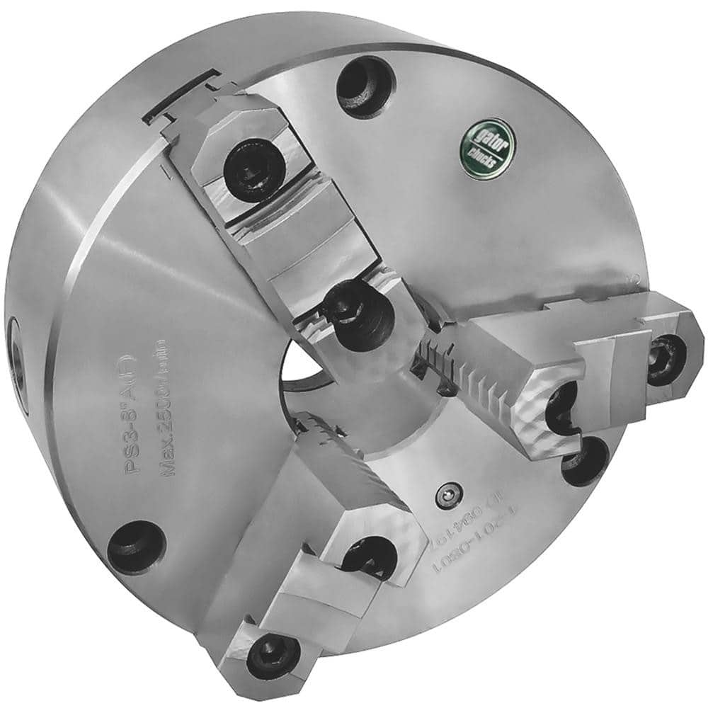 Self-Centering Manual Lathe Chuck: 3-Jaw,  16″ Dia Two-Piece Jaws, Front Mount, 1,000 Max RPM