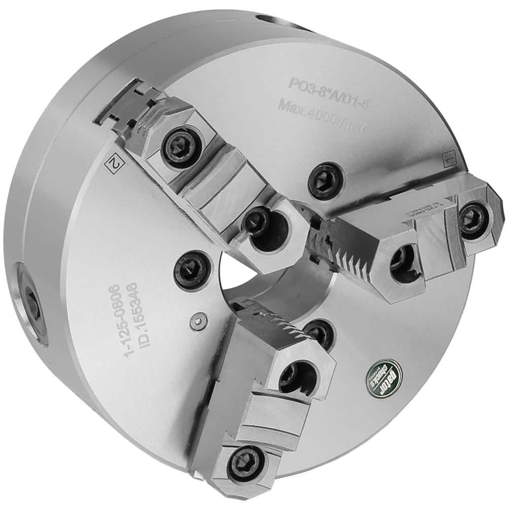 Self-Centering Manual Lathe Chuck: 3-Jaw,  10″ Dia Two-Piece Jaws, Direct & D1-8 Mount, 3,500 Max RPM