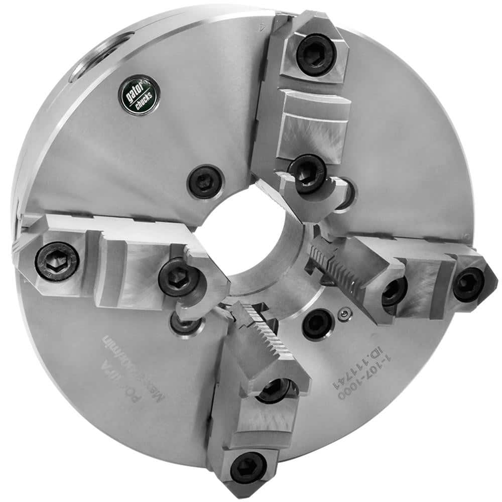 Self-Centering Manual Lathe Chuck: 4-Jaw,  5″ Dia Two-Piece Jaws, Plain Back Mount, 4,800 Max RPM