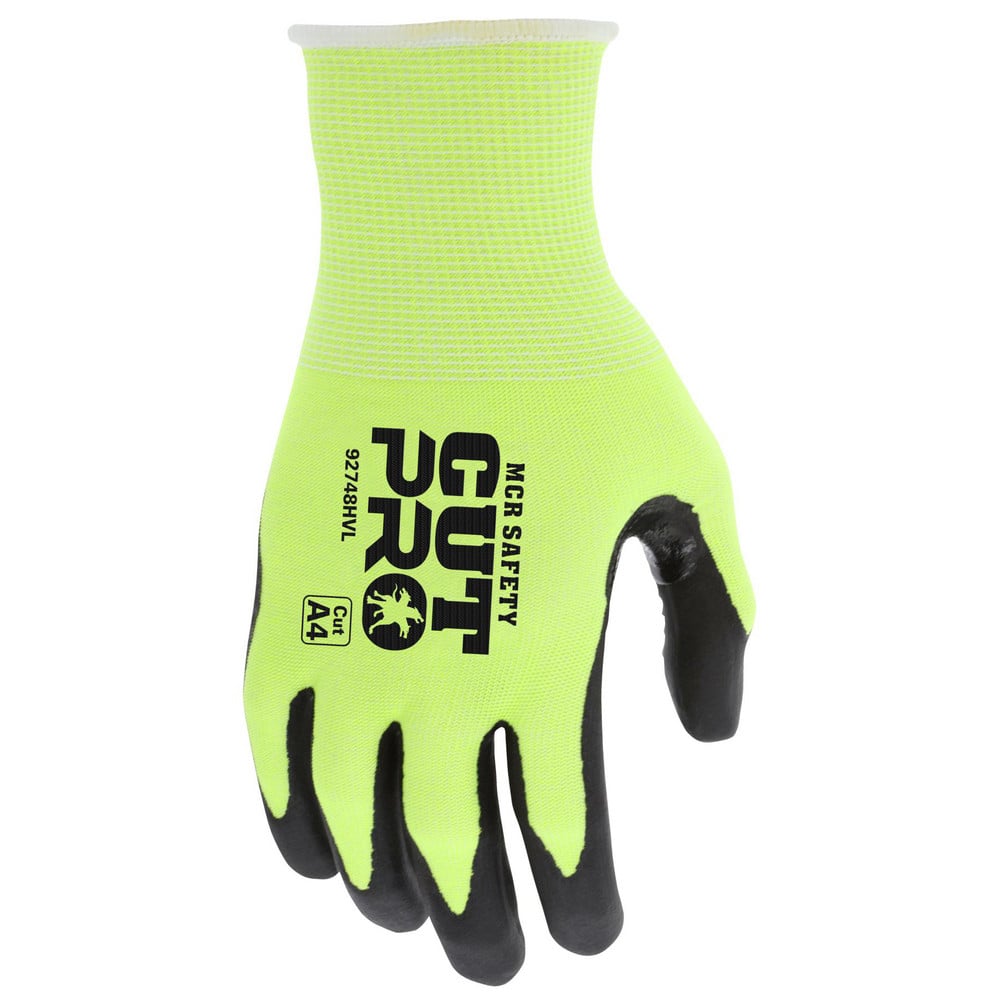 Cut, Puncture & Abrasive-Resistant Gloves: Size S, ANSI Cut A4, ANSI Puncture 3, Nitrile, HPPE High-Visibility Lime, Palm & Fingertips Coated, HyperMax Back, Nitrile Dipped Grip, ANSI Abrasion 5