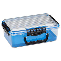 Small Parts Boxes & Organizers; Product Type: Storage Box; Lock Type: Positive Snap; Width (Inch): 9; Depth (Inch): 5; Number of Dividers: 0; Removable Dividers: No; Color: Blue; Clear; Features: Sturdy cam-action latches; Dri-Loc O-Ring Seal; Number Of C