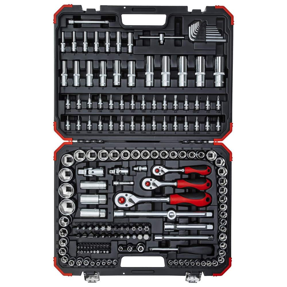 Standard Socket Set: 172 Pc, 1/4 3/8 & 1/2″ Drive 6 Point, Matte Satin Chrome-Plated