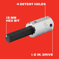 Hand Hex & Torx Bit Sockets; Socket Type: Hex Bit Socket; Bit Length: 3.641 in; Insulated: No; Tether Style: Tether Ready; Material: Steel; Finish: Chrome-Plated; Standards: ASME; Non-sparking: No; Overall Length: 3.64