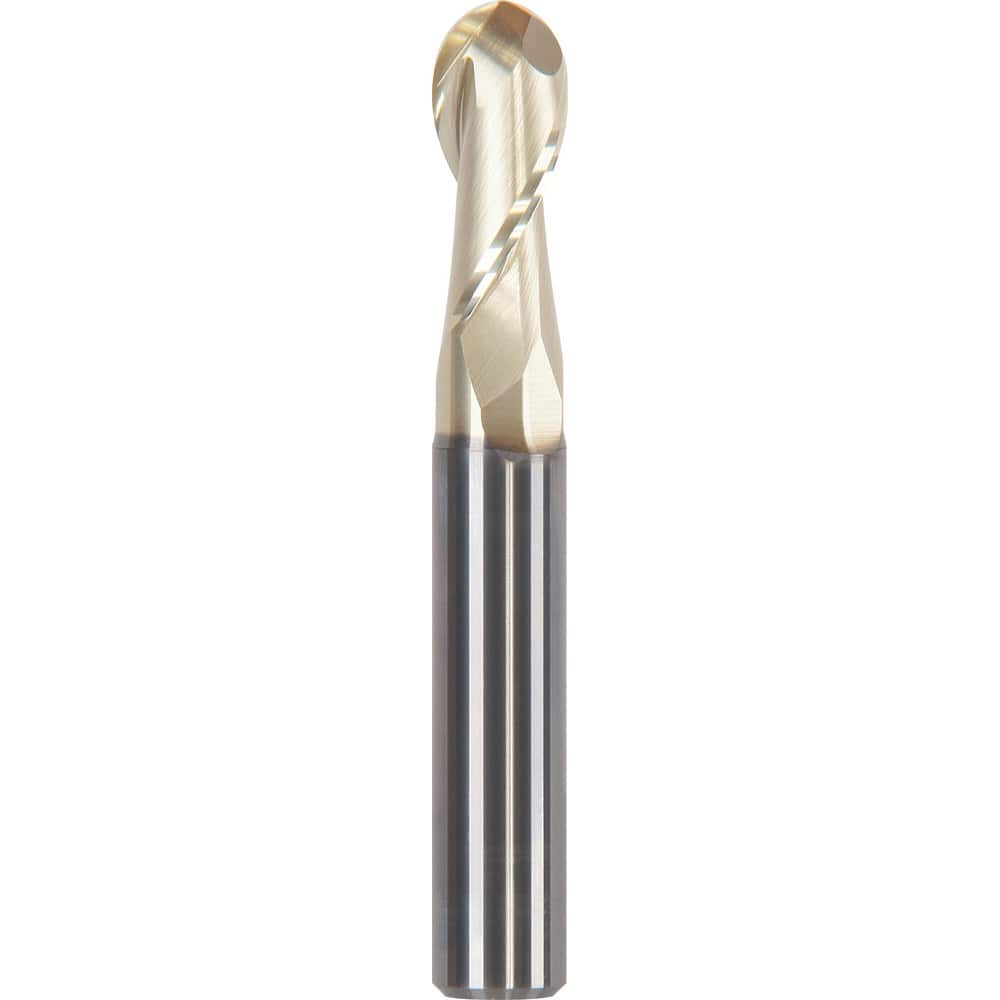 Ball End Mill: 0.1969″ Dia, 0.5118″ LOC, 2 Flute, Solid Carbide ZrN Coated