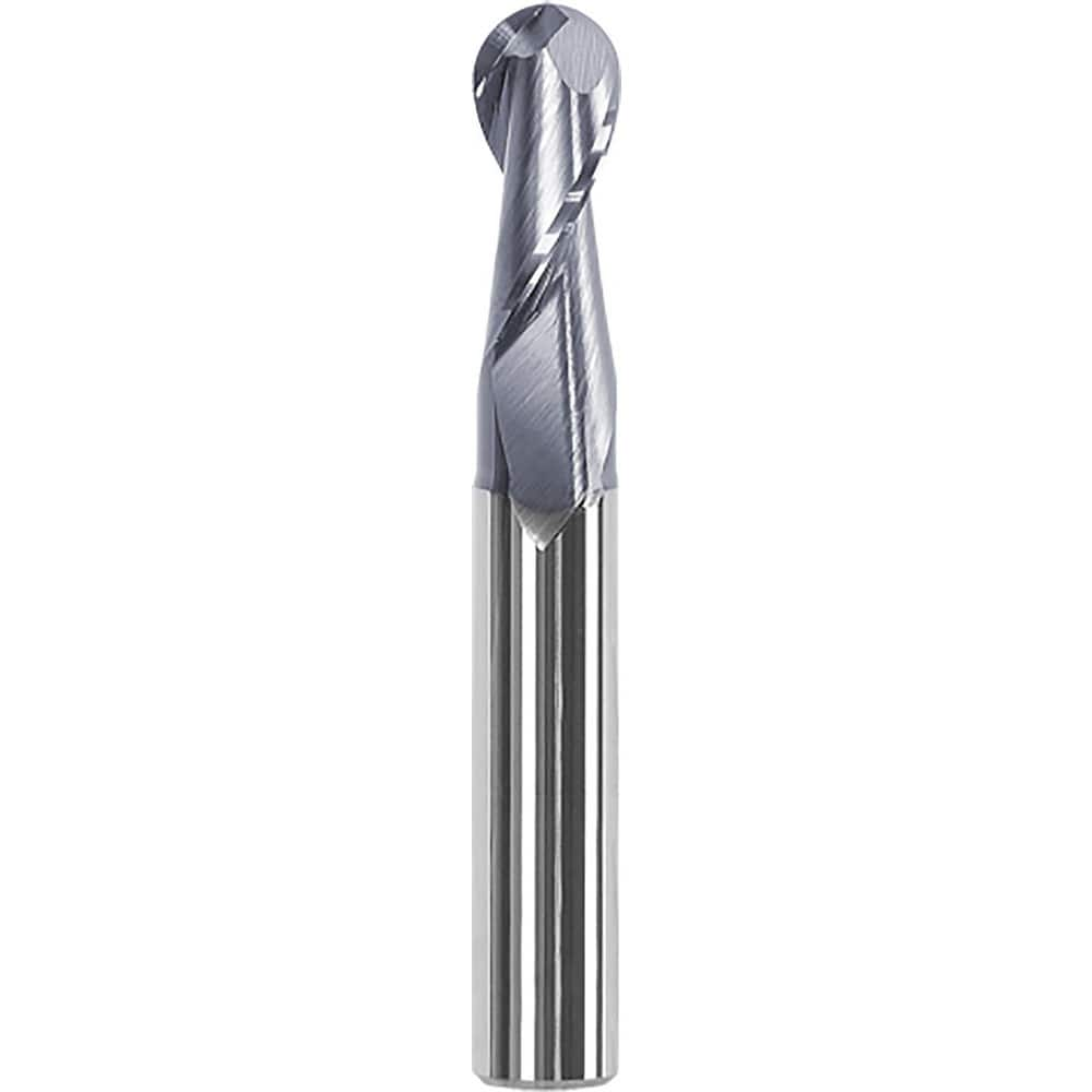 Ball End Mill: 0.25″ Dia, 0.5″ LOC, 2 Flute, Solid Carbide 2-1/4″ OAL, 1/4″ Shank Dia, AlTiN Coated