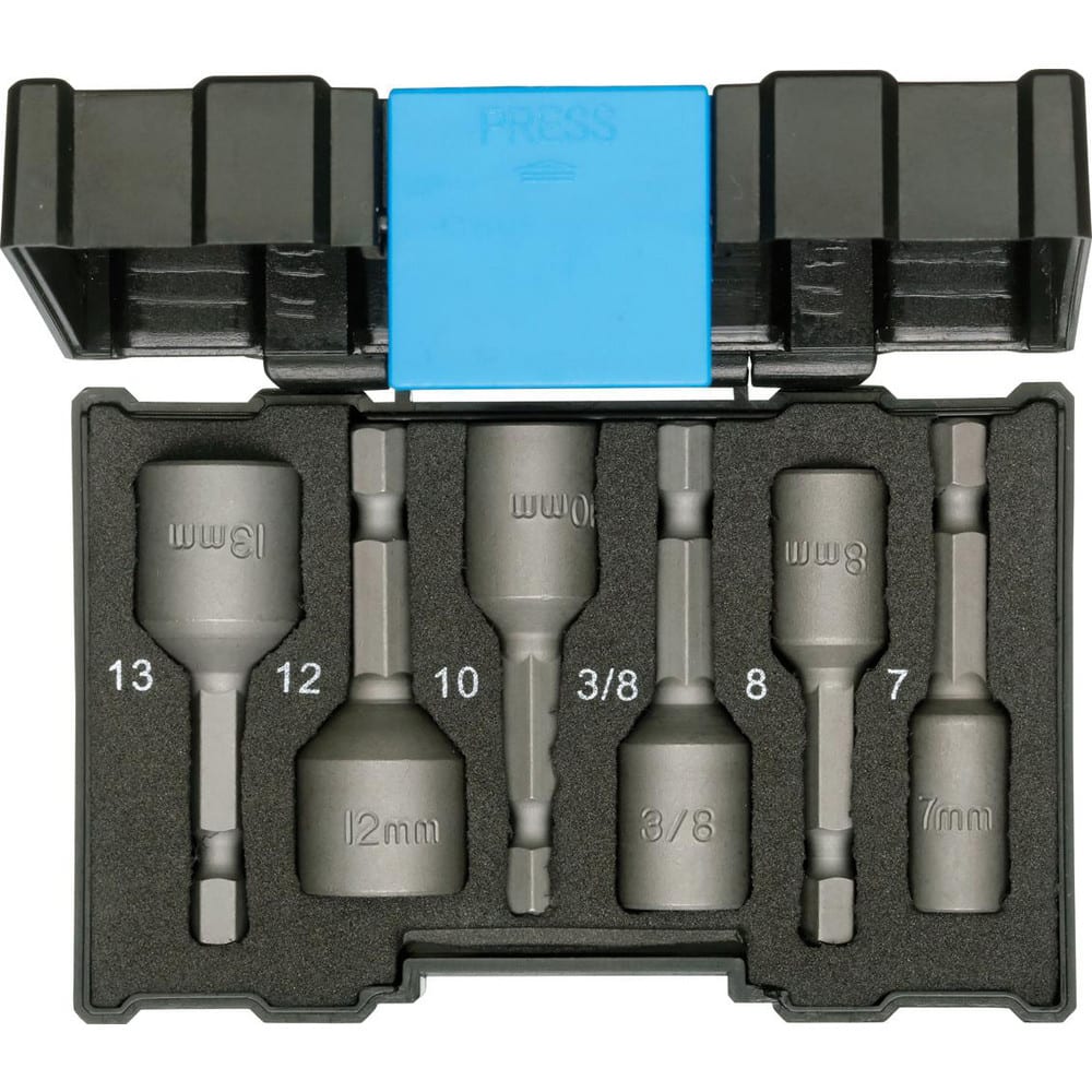 Hex & Torx Bit Socket Sets; Set Type: Hex Bit; Overall Length: 107.00; Number Of Pieces: 6; Material: Metal; Includes: Socket Machine Mount 7 mm; 8 mm; 13 mm; 12 mm; 10 mm; 3/8 in