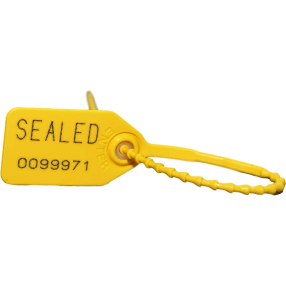 Security Seals; Type: Tamper-Evident Plastic Seal; Overall Length (Decimal Inch): 9.00; Operating Length: 6.5 in; Breaking Strength: 15.000; Material: Polyethylene; Color: Yellow; Color: Yellow; Overall Length: 9.00; Material: Polyethylene; Product Type: