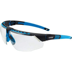 Uvex - Clear Lenses, Framed Safety Glasses - Anti-Fog, Blue Frame, Adjustable Temples, Size Universal, Wrap Around - Benchmark Tooling