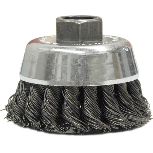 2-3/4″ Single Row Knot Wire Cup Brush, .020″ Steel Fill, M10x1.50 Nut - Benchmark Tooling