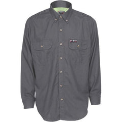 Shirts; Garment Style: Button Down; Garment Type: Fire Resistant; Size: Large; Color: Gray; Material: Inherent Blend (32 % Modacrylic, 29 % Viscose FR, 28 % Cotton, 6% Para-Aramid, 4 % Polyamide, 1 % Anti-Stat); Material: Modacrylic Fleece; Chest Size (In