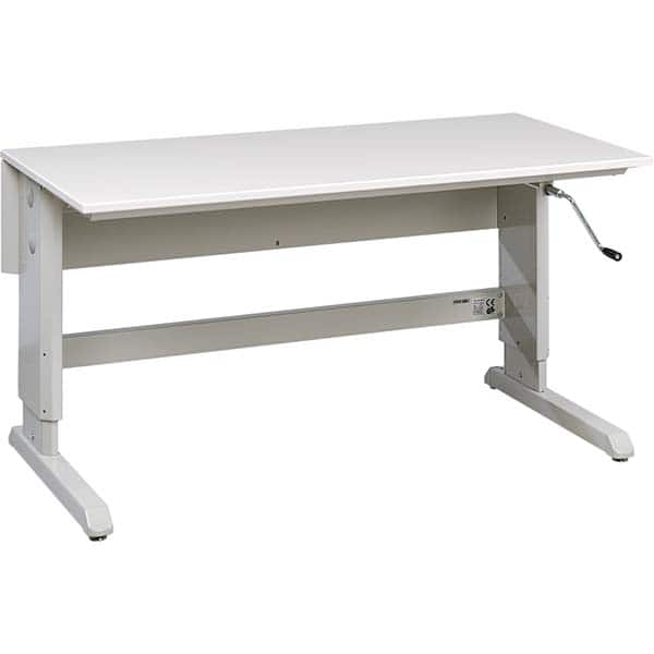 Stationary Work Benches, Tables; Table Type: Concept Crank Table; Leg Style: C-Leg (Cantilever); Color: Gray; Load Capacity (Lb. - 3 Decimals): 441.000; Top Material: Laminate; Top Thickness: 1 in; 1 mm