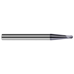 Ball End Mill: 0.031″ Dia, 0.025″ LOC, 2 Flute, Solid Carbide 2″ OAL, 3/16″ Shank Dia, 35 ° Helix, AlTiN Coated, Single End