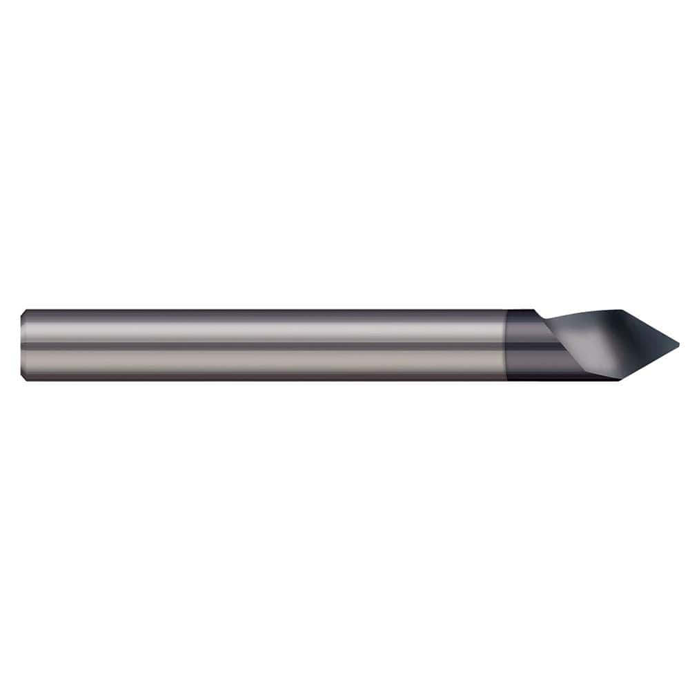 Engraving Cutter: 300 °, 1/8″ Dia, 0.01″ Tip Dia, Tipped Off Point, Solid Carbide AlTiN Finish, 0.215″ LOC, 1/8″ Shank, 2″ OAL, 1 Flute, Use on Ferrous & Non-Ferrous Metals