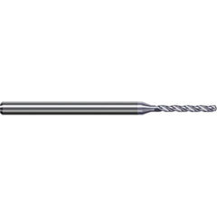 Micro Drill Bit: 0.025″ Dia, 130 °, Solid Carbide TiB2 Finish, RH Cut, Spiral Flute