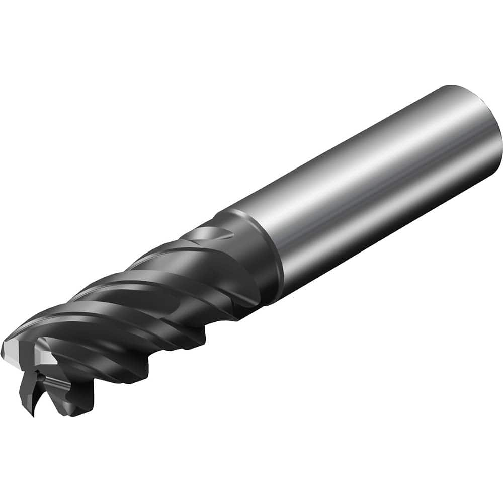 Corner Radius End Mill: 0.472″ Dia, 0.02″ Radius, 4 Flutes, Solid Carbide 48 ° Helix, TiAlN Coated, Corner Radius End, Series CoroMill Plura