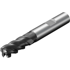 Corner Radius End Mill: 0.394″ Dia, 0.039″ Radius, 4 Flutes, Solid Carbide 48 ° Helix, TiAlN Coated, Corner Radius End, Centercutting, Series CoroMill Plura