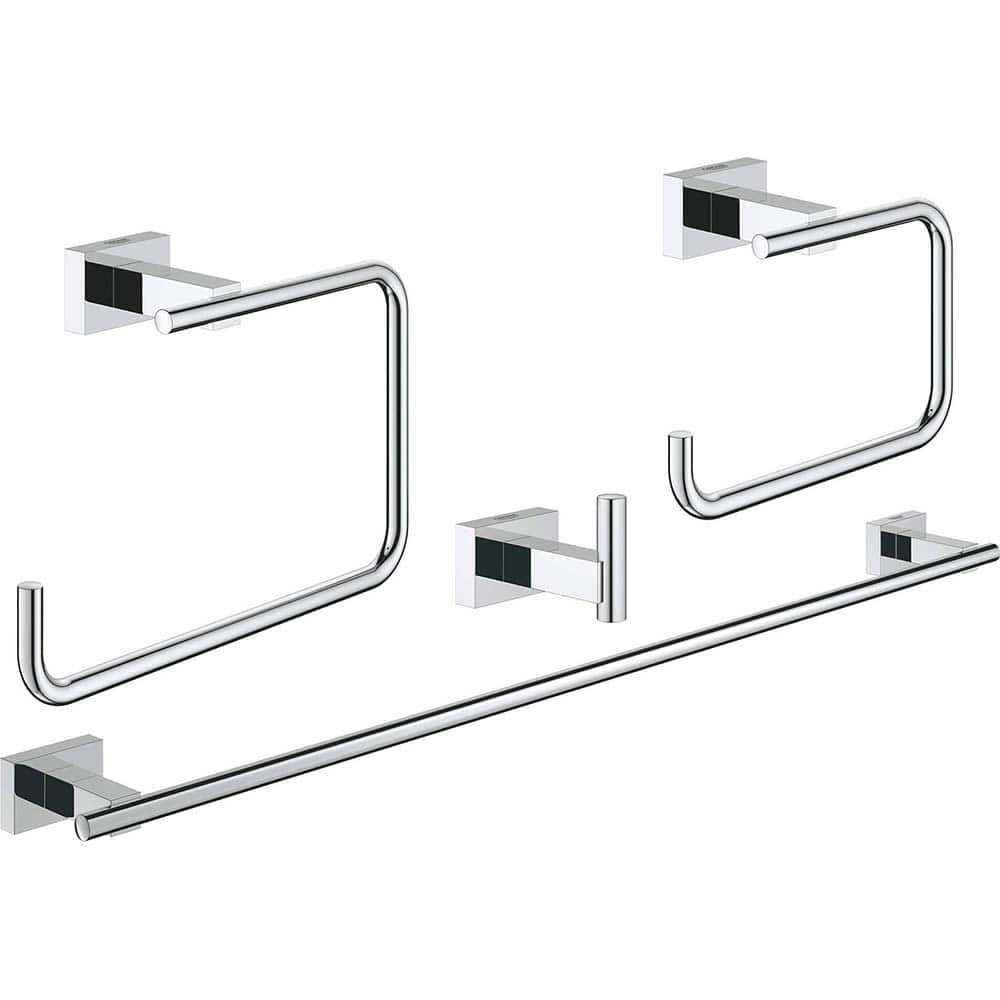 Grohe - Washroom Shelves, Soap Dishes & Towel Holders; Type: 5-in-1 Accessory Set ; Material: Metal ; Length (Inch): 22 ; Width (Inch): 4-21/32 ; Depth (Inch): 2.36 ; Finish/Coating: Chrome - Exact Industrial Supply