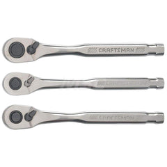 Ratchet: 1/4, 3/8 & 1/2″ Drive, Pear Head 120 Gear Teeth, Reversible Head, Polished Finish