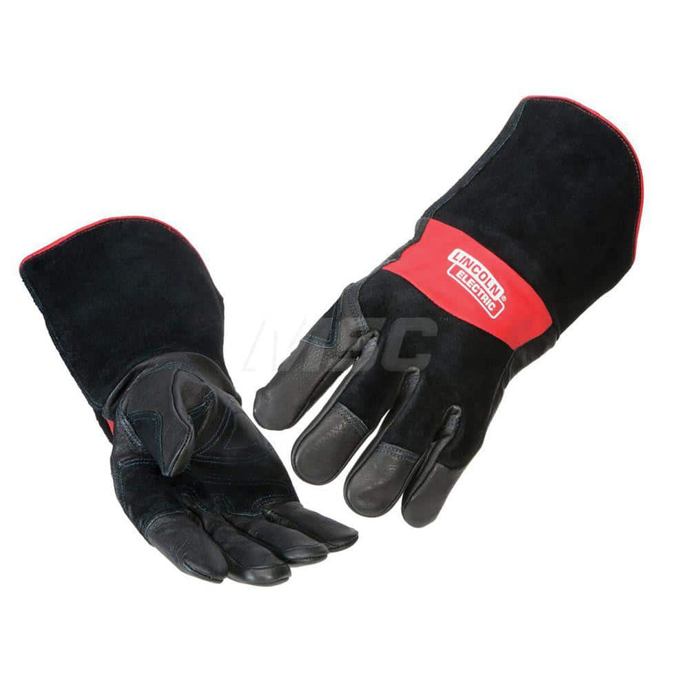 Welding Gloves: Size Medium, Uncoated, MIG Welding Application Black & Red, Uncoated Coverage, Textured Grip