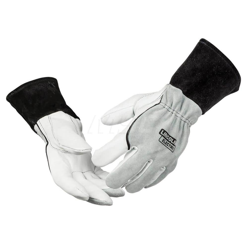 Welding Gloves: Size Medium, Uncoated, MIG Welding Application Black & White, Uncoated Coverage, Textured Grip