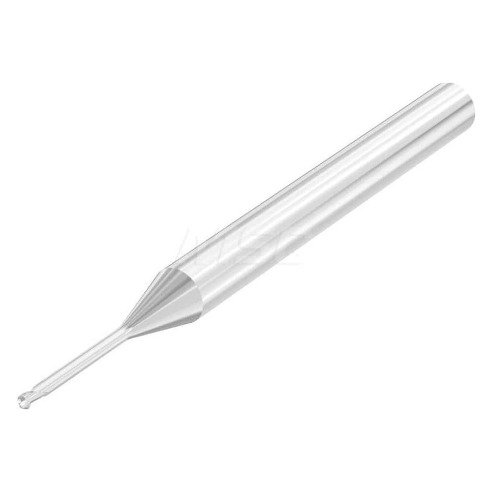 Ball End Mill: 0.0591″ Dia, 0.1″ LOC, 2 Flute, Solid Carbide 55 mm OAL, 35 ° Helix, Uncoated, Single End, Series SMB410