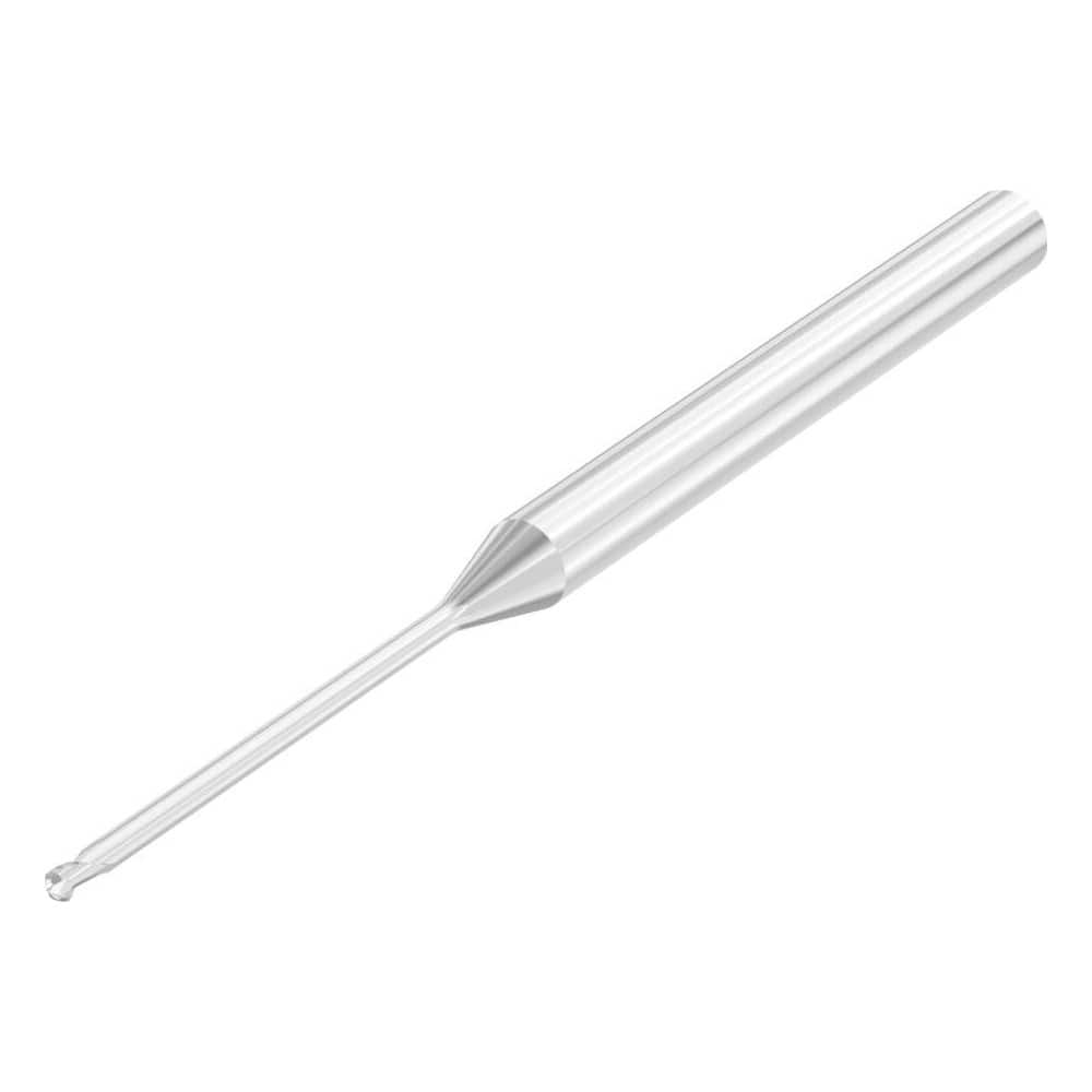 Ball End Mill: 0.0394″ Dia, 0.04″ LOC, 2 Flute, Solid Carbide 50 mm OAL, 35 ° Helix, Uncoated, Single End, Series SMB410