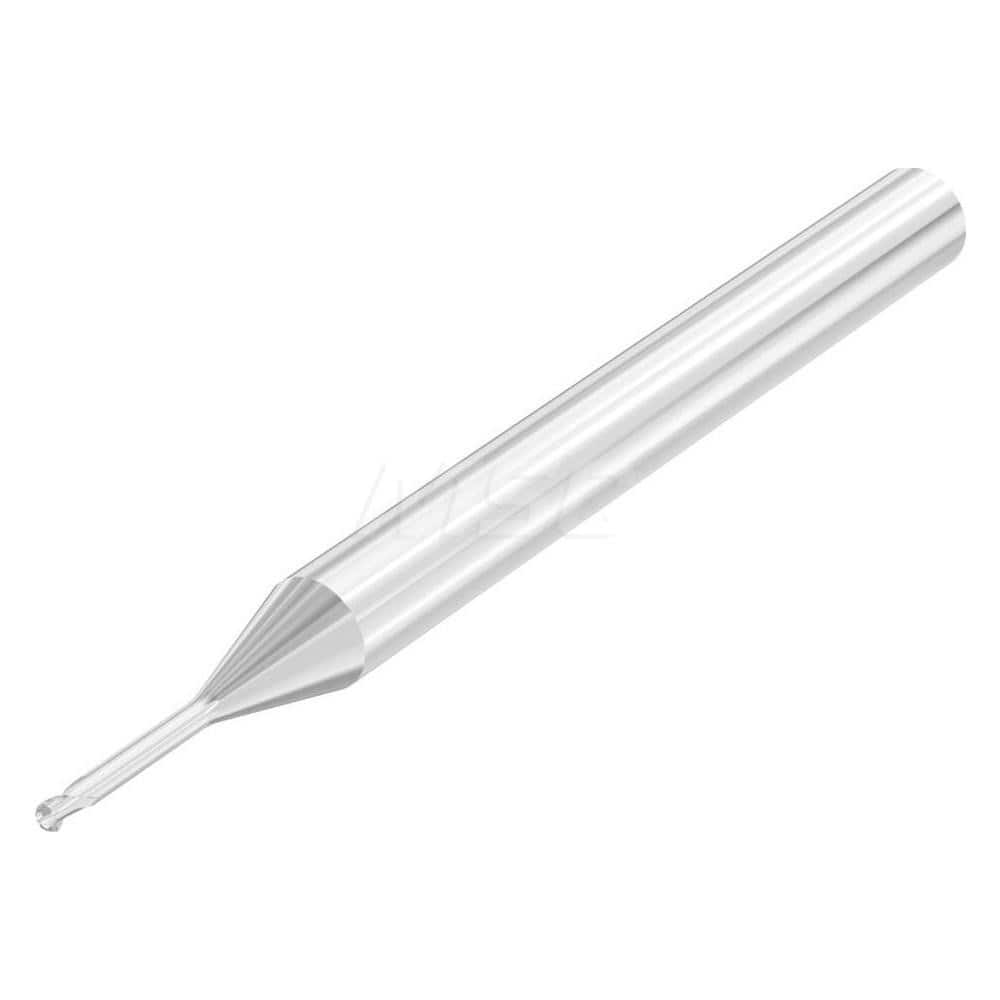 Ball End Mill: 0.0787″ Dia, 0.08″ LOC, 2 Flute, Solid Carbide 50 mm OAL, 30 ° Helix, Uncoated, Single End, Series SMB610